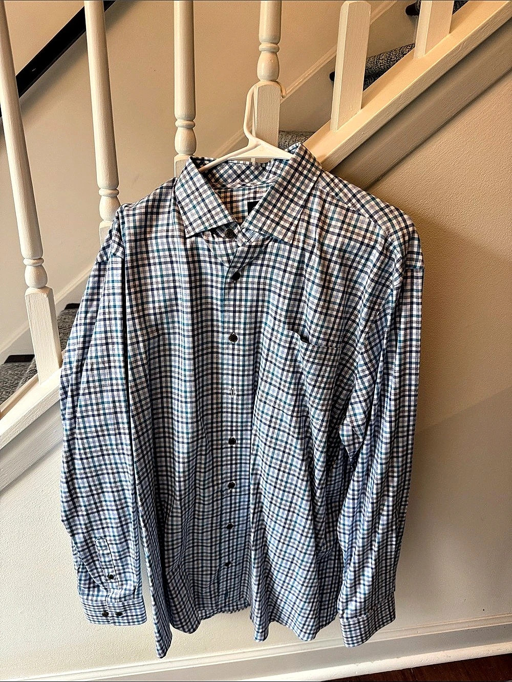 Johnnie-O Shirt Checkered Button Down in Blue & White Size XL